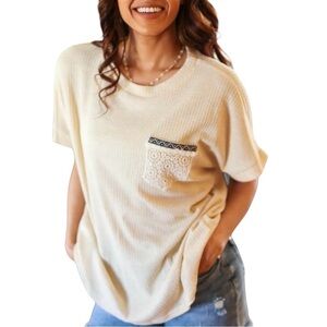 CROOKED MEADOW BOUTIQUE Short Sleeve Lace Pocket Shirt - Size Large